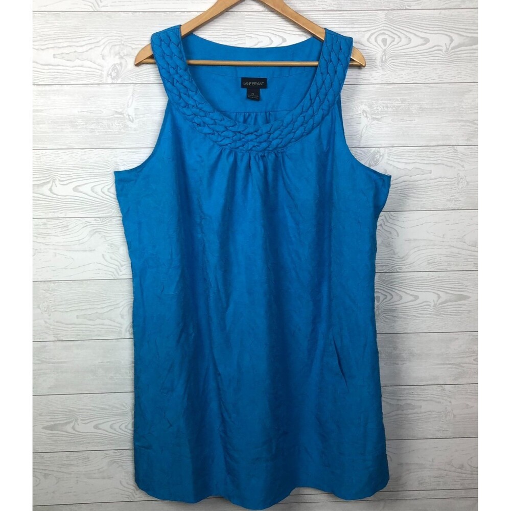 Lane Bryant Women's Size 26 Textured Sleeveless Shift Dress Scoop Neck Blue